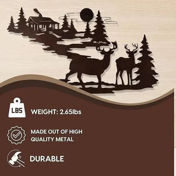 Woodland Cabin & Deer. Metal Wall Art Decor New! - Picture 3 of 5